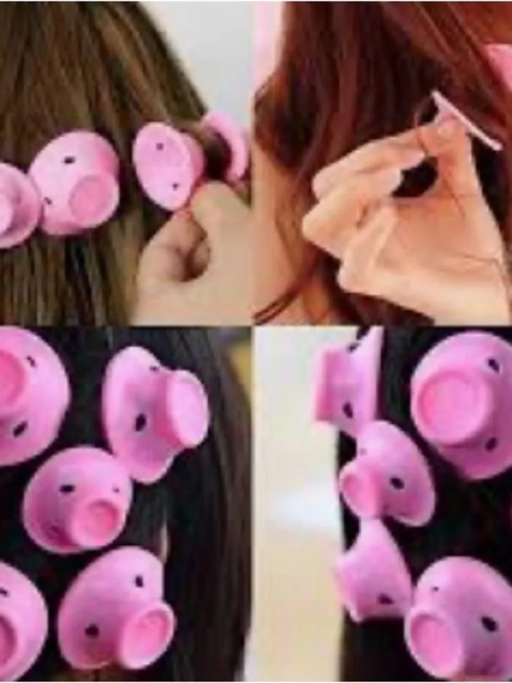 Pink Hair Clip Holders and Black Satin Bonnet Set